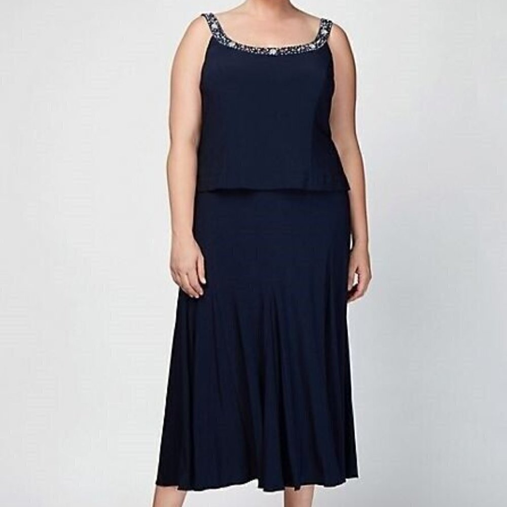 NEW Alex Evenings Women's Matte Jersey Plus Size Dress with Beading Sz. 22W